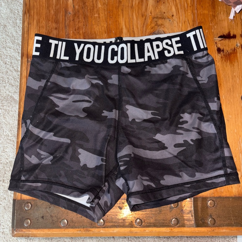 Til You Collapse Black and Gray Camo Athletic Shorts
